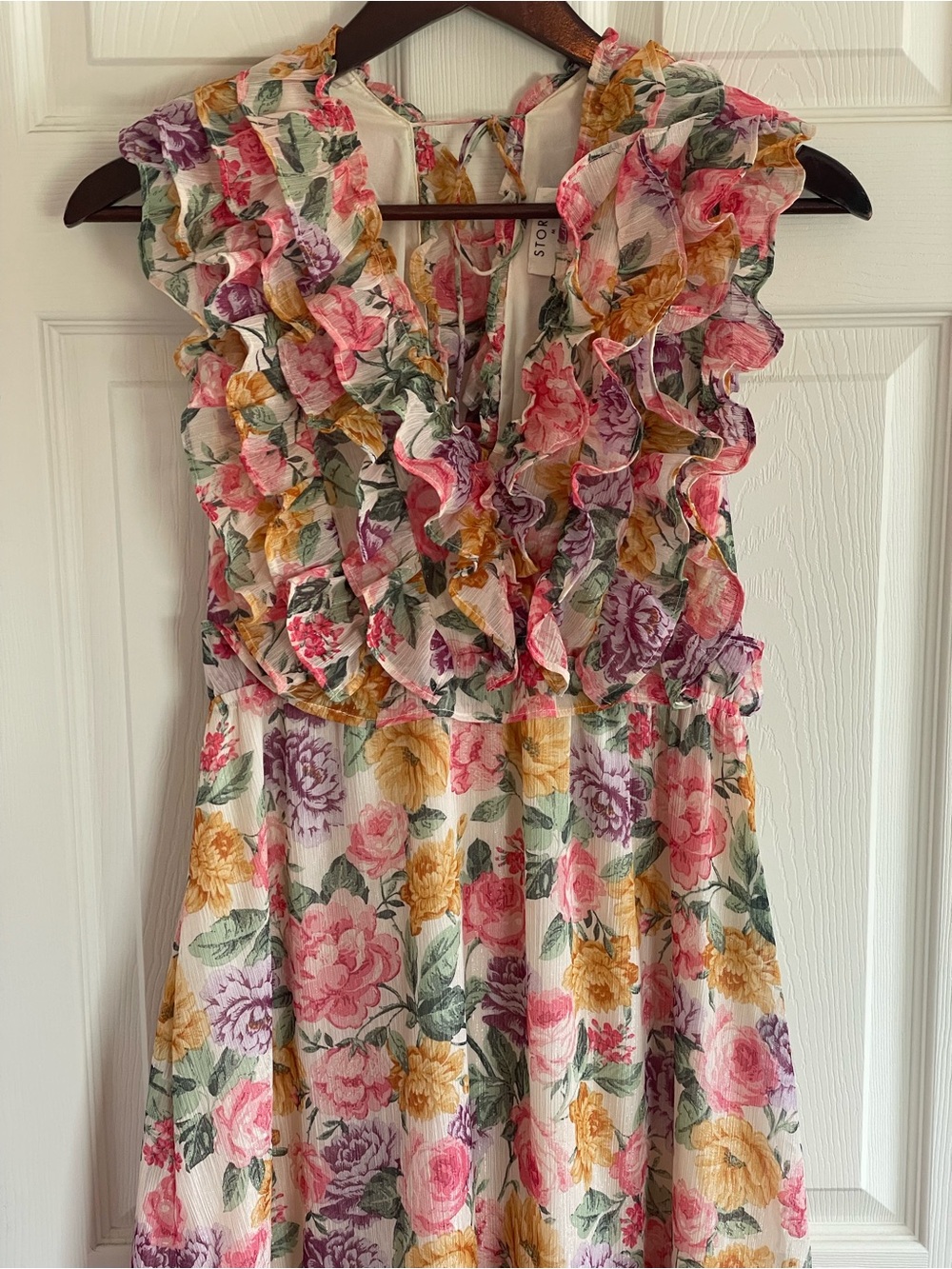 Storia Floral Tiered Ruffle Maxi Dress Pink Yellow Cottagecore Garden Wedding - Picture 4 of 9